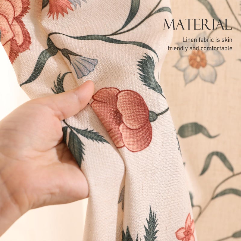 ISAENNE French Linen Semi Blackout Curtains with Grommets,Pink Floral Western Decor Curtain for Kitchen Bedroom Living Room Dining Room Window,2 Panels 53 Inches Wide by 63 Inches Long -Daffy - Image 4