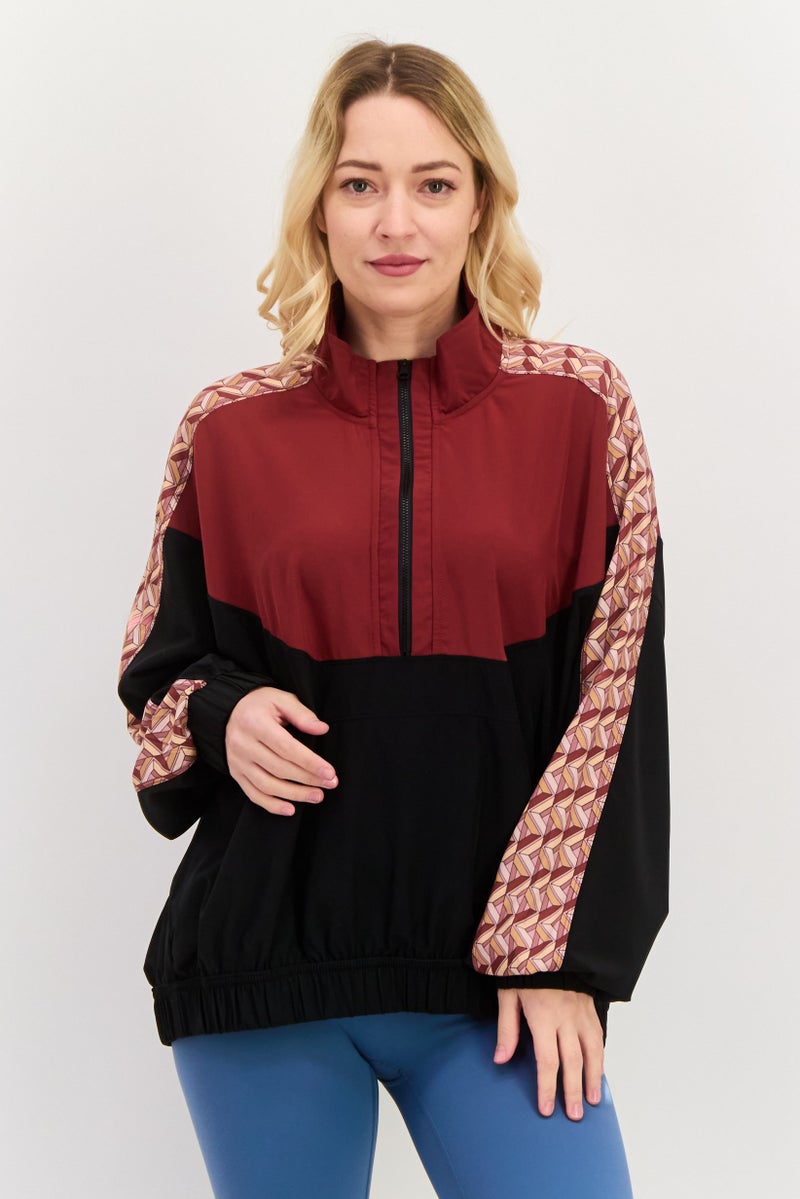 Hurley Women Sportswear Fit Training Track Jacket, Maroon - Image 1