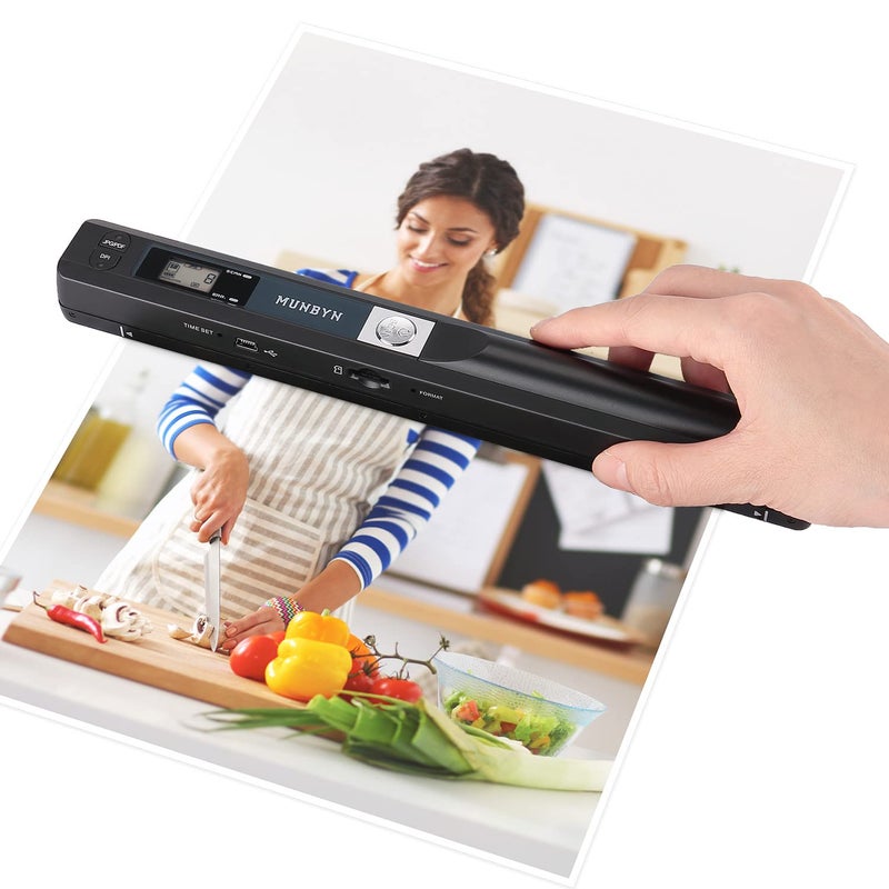 MUNBYN Portable Scanner, Photo Scanner for A4 Documents Pictures Pages Texts in 900 Dpi, Flat Scanning, Include 16G SD Card, Wand Document Reader Uploads Images to Computer Via USB Cable, No Driver - Image 1