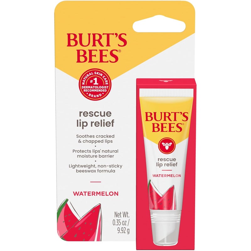 Burt's Bees Burts Bees Rescue Lip Relief Watermelon Hydrating Lip Balm for Dry Cracked Lips with Responsbily Sourced Beeswax and Shea Butter 100 Natural Origin 1 Squeezy Tube 035oz