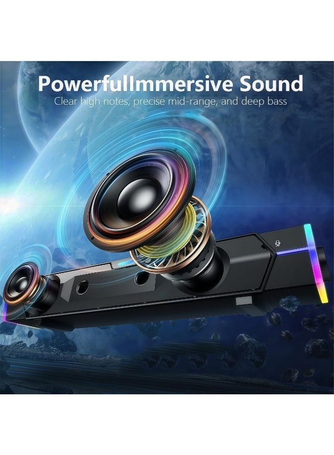 Niye Computer Sound Bar Speaker, 3D Stereo USB Powered Desktop Speaker with RGB LED Lights, Bluetooth 5.3, AUX 3.5mm, Volume Knob and Mic for PC/Laptop​  - Image 4