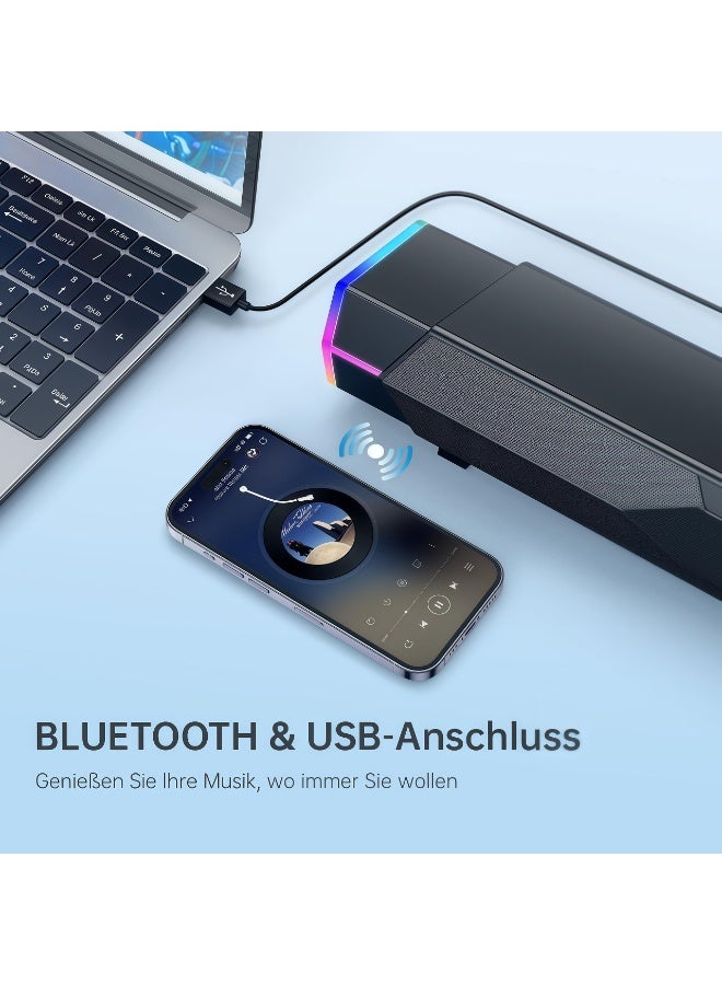 Niye Computer Sound Bar Speaker, 3D Stereo USB Powered Desktop Speaker with RGB LED Lights, Bluetooth 5.3, AUX 3.5mm, Volume Knob and Mic for PC/Laptop​  - Image 3