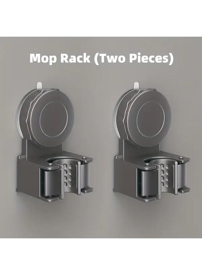 حامل مكنسة وجاروف رمادي مسدس حائطي بكرتين مع أكواب شفط موفر للمساحة - Image 1