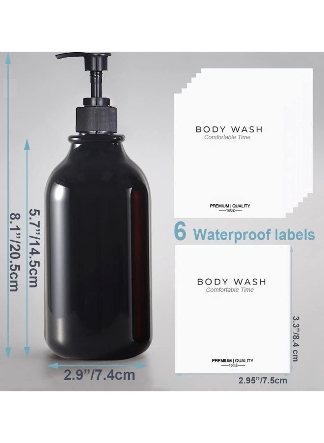 3 Pack of Shampoo and Conditioner Bottles - Apothecary Dispenser Bottle for Bathroom and Kitchen, Refillable Shampoo Bottles for Shampoo Lotion Oil Shower Soap Hand Soap and Dish Soap (Black) - Image 3