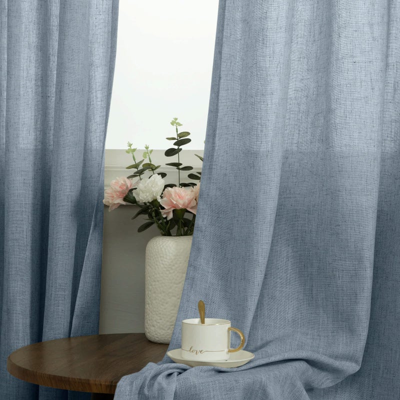 Pitalk Grey Blue Curtains 84 Inch Length for Living Room 2 Drapery Panels Set Rings Top Semi Blackout Thick Linen Light Thermal Reducing Dusty Blue Sheer Curtains for Bedroom Vintage Country Decor 52x84 Long - Image 3