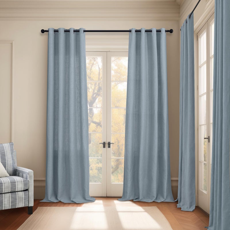 Pitalk Grey Blue Curtains 84 Inch Length for Living Room 2 Drapery Panels Set Rings Top Semi Blackout Thick Linen Light Thermal Reducing Dusty Blue Sheer Curtains for Bedroom Vintage Country Decor 52x84 Long - Image 4