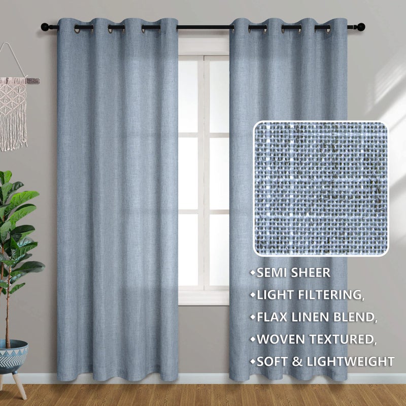 Pitalk Grey Blue Curtains 84 Inch Length for Living Room 2 Drapery Panels Set Rings Top Semi Blackout Thick Linen Light Thermal Reducing Dusty Blue Sheer Curtains for Bedroom Vintage Country Decor 52x84 Long - Image 2