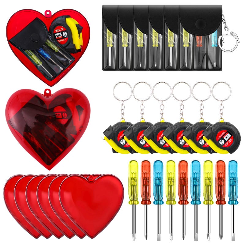 Kingdder 36Pcs Valentine Gift Set for Men Mini Tape Screwdriver Keychain Heart Shaped Box Set Boyfriend Husband Adult Gifts Bulk Valentine Tape Screwdriver Keychain for Men Wedding Anniversary - Image 1