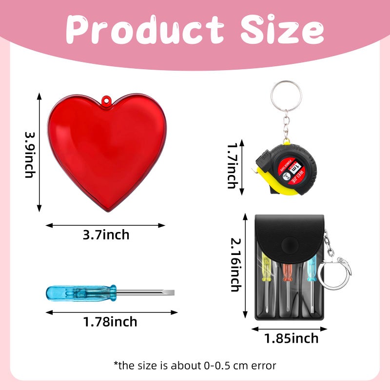 Kingdder 36Pcs Valentine Gift Set for Men Mini Tape Screwdriver Keychain Heart Shaped Box Set Boyfriend Husband Adult Gifts Bulk Valentine Tape Screwdriver Keychain for Men Wedding Anniversary - Image 2