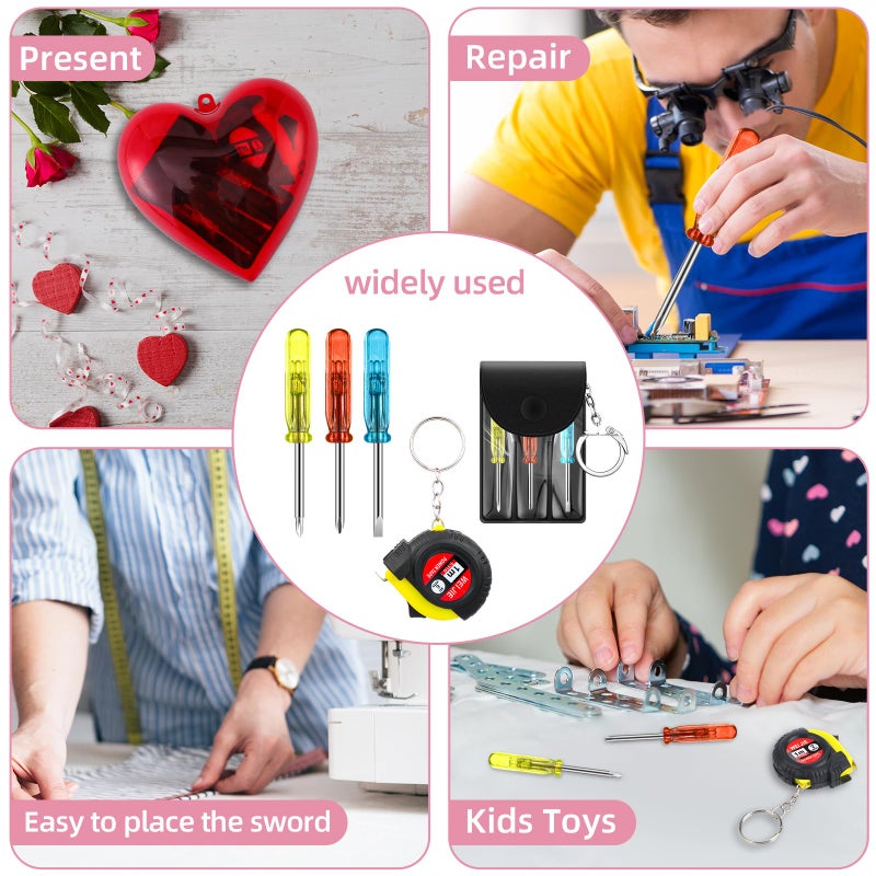 Kingdder 36Pcs Valentine Gift Set for Men Mini Tape Screwdriver Keychain Heart Shaped Box Set Boyfriend Husband Adult Gifts Bulk Valentine Tape Screwdriver Keychain for Men Wedding Anniversary - Image 4