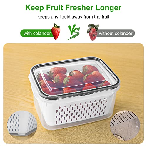 Freshmage 5 PCS Large Fruit Containers for Fridge - Leakproof Food Storage Containers with Removable Colander - Dishwasher & microwave safe Produce Containers Keep Fruits, Vegetables, Berry, Meat Fresh longer - Image 3
