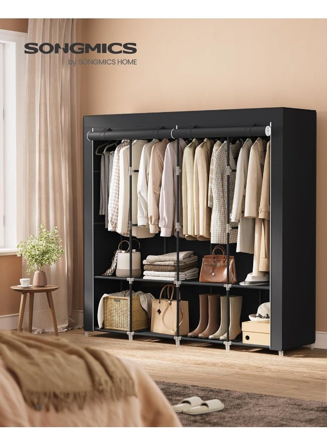 SONGMICS خزانة ملابس SONGMICS، خزانة محمولة، رف تنظيم الملابس مع 4 قضبان تعليق، رفوف، 4 جيوب جانبية، 170 × 45 × 167 سم، سعة كبيرة لغرفة النوم، غرفة المعيشة، أسود - Image 2