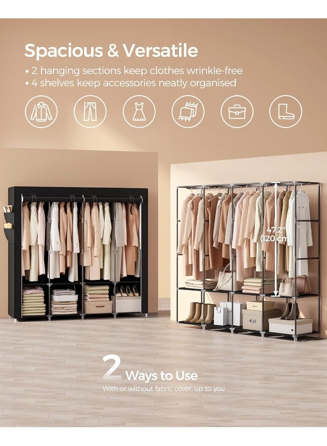 SONGMICS خزانة ملابس SONGMICS، خزانة محمولة، رف تنظيم الملابس مع 4 قضبان تعليق، رفوف، 4 جيوب جانبية، 170 × 45 × 167 سم، سعة كبيرة لغرفة النوم، غرفة المعيشة، أسود - Image 4