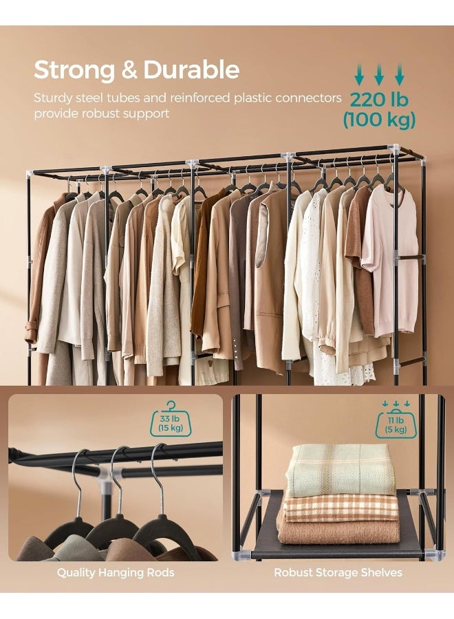 SONGMICS خزانة ملابس SONGMICS، خزانة محمولة، رف تنظيم الملابس مع 4 قضبان تعليق، رفوف، 4 جيوب جانبية، 170 × 45 × 167 سم، سعة كبيرة لغرفة النوم، غرفة المعيشة، أسود - Image 3