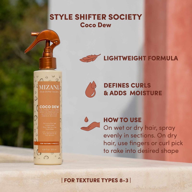Mizani Style Shifter Society Coco Dew Curl (P)restyling Spray with Coconut Oil, Curl Refreshing Spray, Anti Frizz, Leave In Moisturizer, Silicone-Free - Image 3