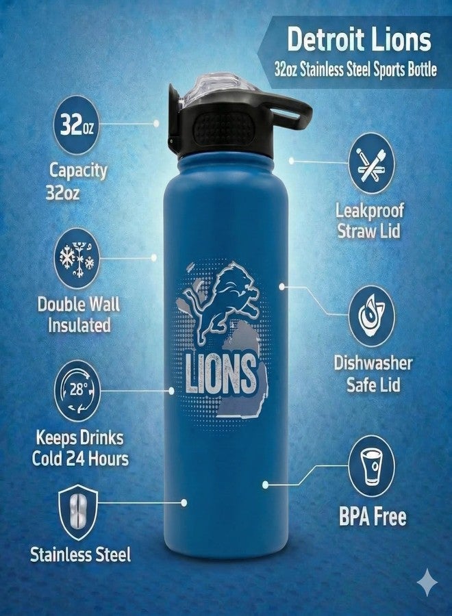 Proformance Home NFL Detroit Lions ProPress Gradient Home State 32oz Stainless Steel Water Bottle, Press Top Lid - Image 3