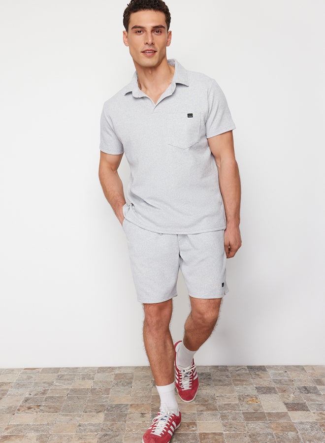 trendyol Grey Regular/Normal Cut Textured Fabric Labeled Polo Collar Tracksuit Set - Image 1