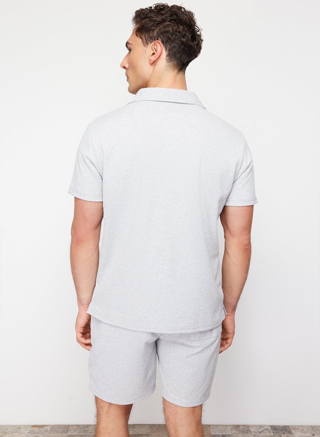 trendyol Grey Regular/Normal Cut Textured Fabric Labeled Polo Collar Tracksuit Set - Image 5