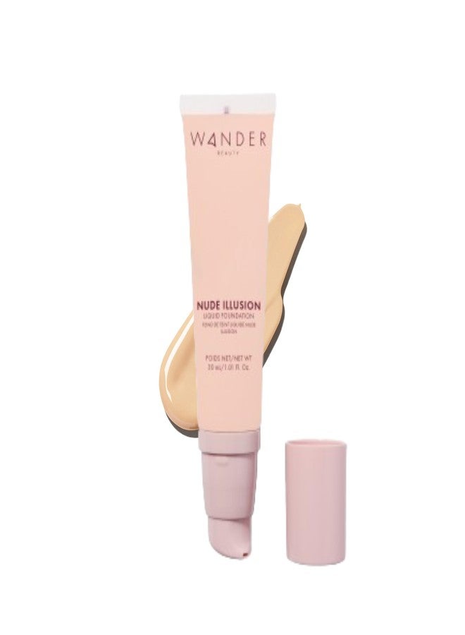Wander Beauty Nude Illusion Liquid Foundation - Fair - Medium to Full Coverage Foundation - Natural Makeup with Vitamin E & Macadamia - Nude Skin Finish Blurs & Conceals - Travel-Friendly - 1.01 fl oz - Image 1