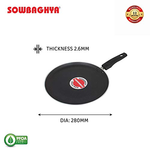 SOWBAGHYA Induction Base Non Stick Tawa, (26 cm, Black) | Dosa Roti Chapati Pathiri Tawa | Gas Stove Compatible, Non Stick Coating - Image 4