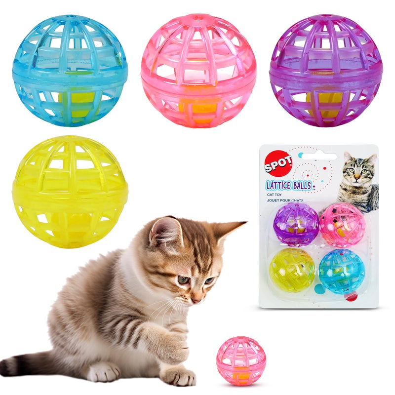 SPOT Lattice Balls Cat Toys - Durable, Fun Balls with Bells Perfect for Swatting and Batting, Colorful Toys to Entertain Indoor Cats and Kittens, - 1.5 inch, 4 pcs - Image 1