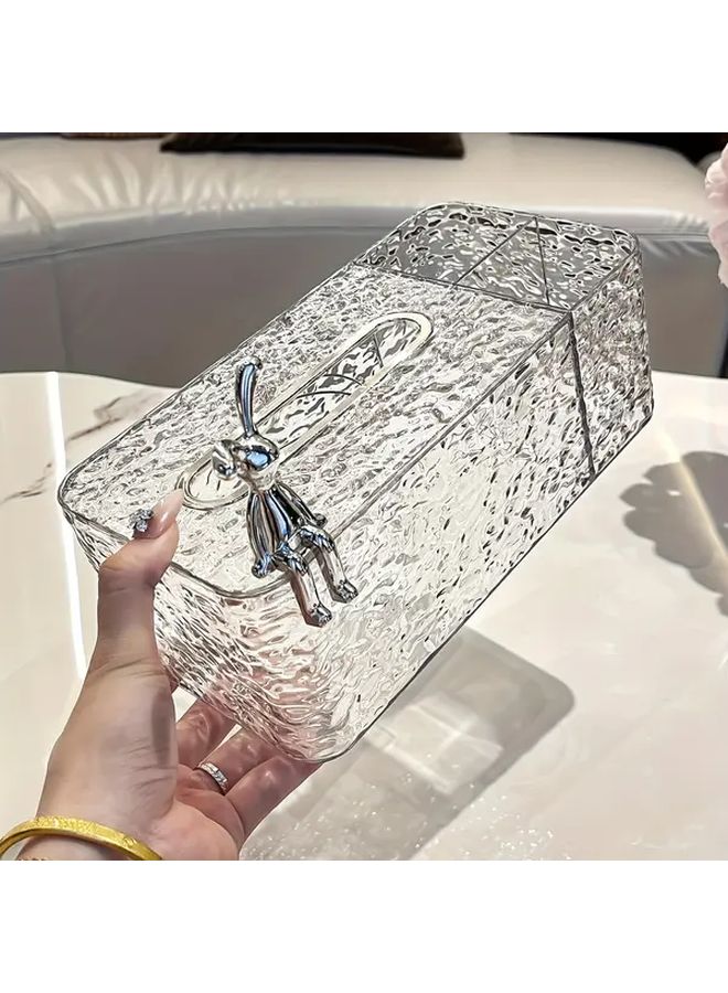 Chic Bunny Themed Transparent Black Tissue Box Holder With Water Ripple Design - Image 3