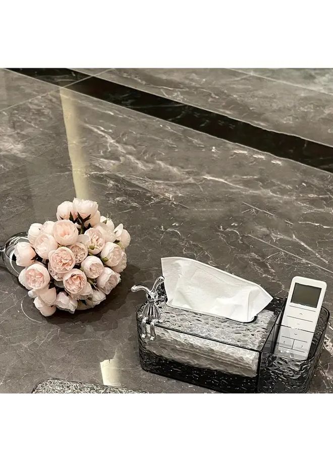 Chic Bunny Themed Transparent Black Tissue Box Holder With Water Ripple Design - Image 2