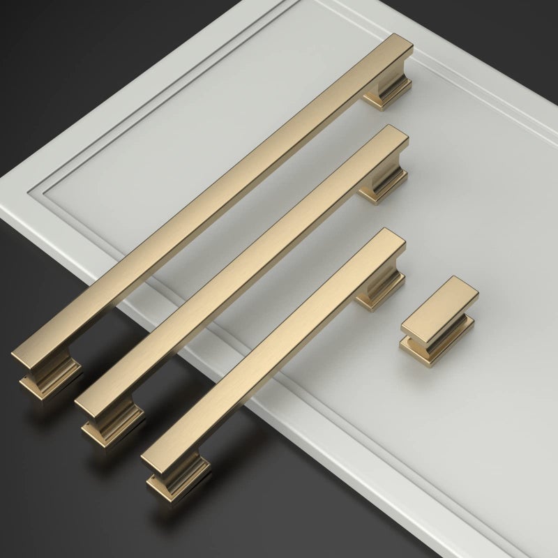 Amerdeco 10 Pack Gold Cabinet Knobs 1.46 Inch(37mm) Single Hole Cabinet Handles Rectangle Dresser Knobs Champagne Brass Drawer Knobs and Pulls for Bathroom Cabinets - Image 2