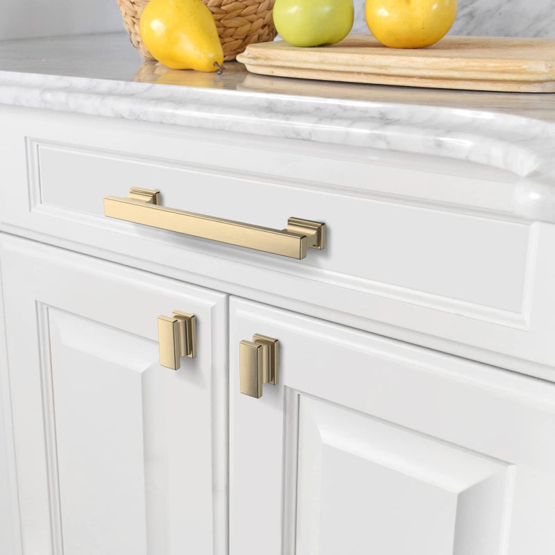Amerdeco 10 Pack Gold Cabinet Knobs 1.46 Inch(37mm) Single Hole Cabinet Handles Rectangle Dresser Knobs Champagne Brass Drawer Knobs and Pulls for Bathroom Cabinets - Image 3