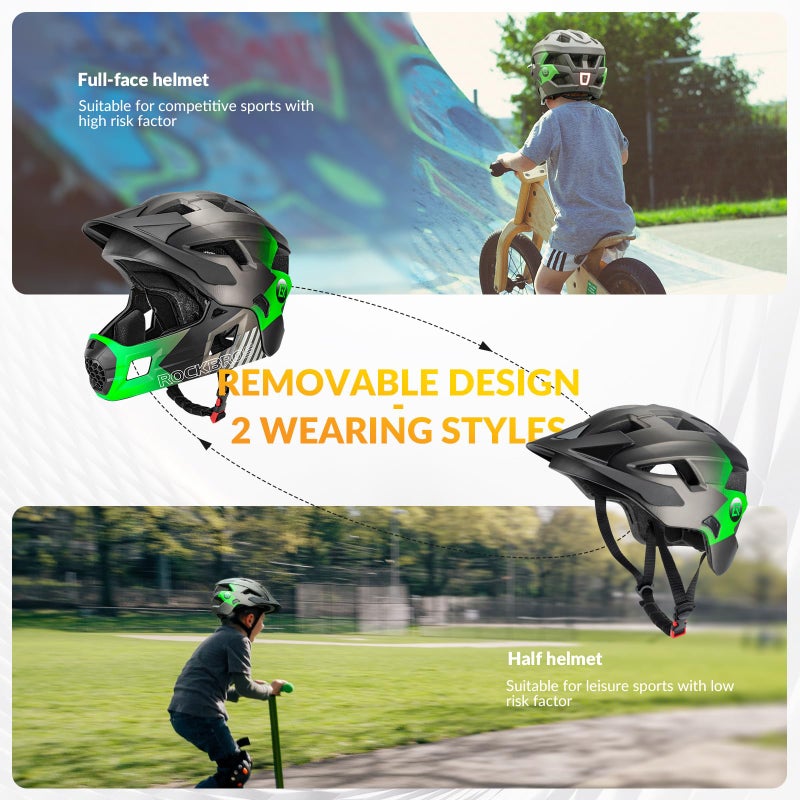 ROCKBROS Kids Bike Helmet Adjustable Detachable Full Face Bike Helmet for Children Bicycle, Skateboard, Scooter, Protective Gear - Image 4