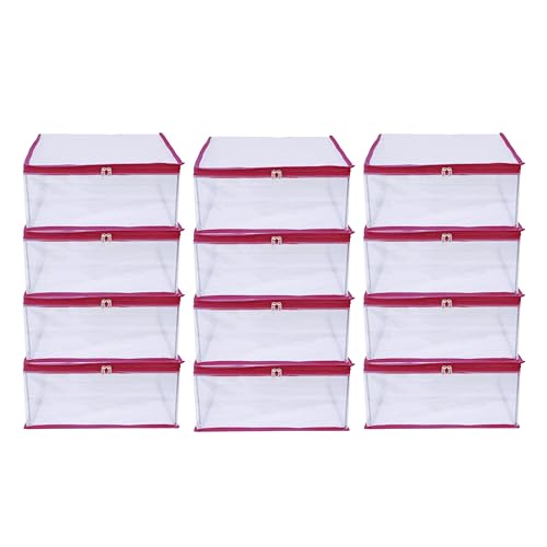 MBW Clothes Organiser for Wardrobe, Saree Covers with zip, Saree Organizer for Wardrobe, Clothes Storage Bag, Saree Bags Storage, Saree Covers for Storage, Transparent (Pink - Pack of 9) - Image 1
