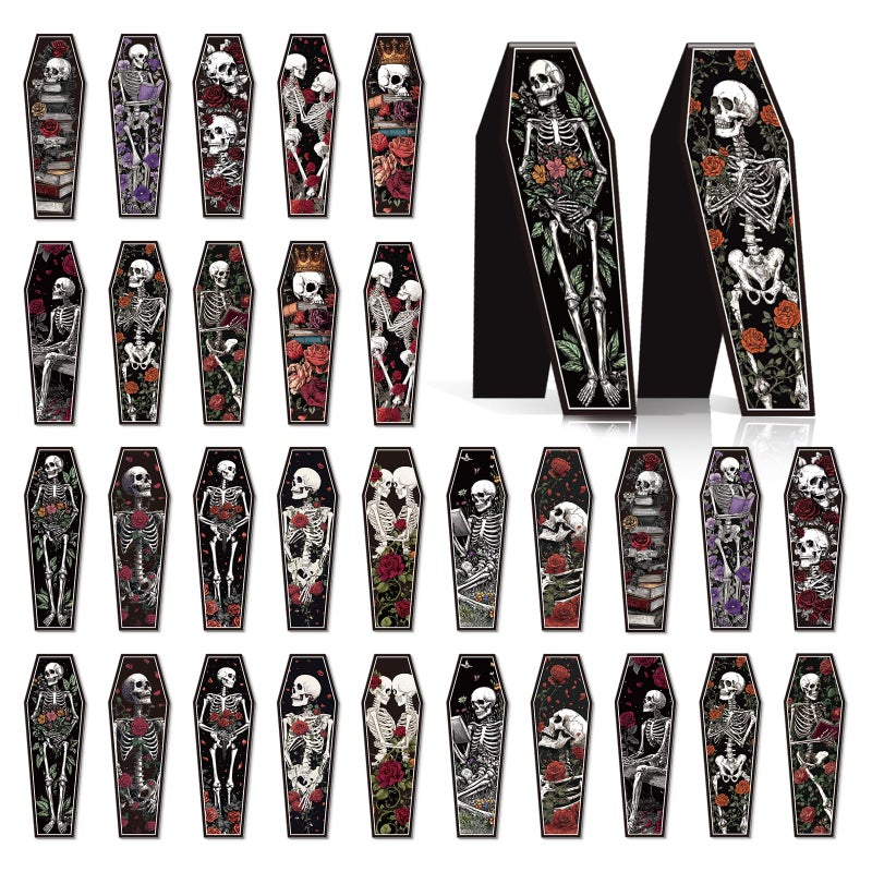 Wxiben Skeleton Coffin Magnetic Bookmark - 30 Pcs Gothic Skull Bookmarks for Book Lovers Skull Horror Book Marks Halloween Magnet Page Marker Clip Gifts for Women Men Students Teacher Reading Bookish - Image 1