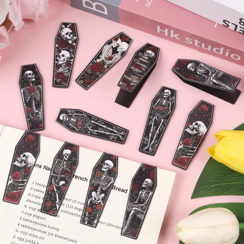 Wxiben Skeleton Coffin Magnetic Bookmark - 30 Pcs Gothic Skull Bookmarks for Book Lovers Skull Horror Book Marks Halloween Magnet Page Marker Clip Gifts for Women Men Students Teacher Reading Bookish - Image 4