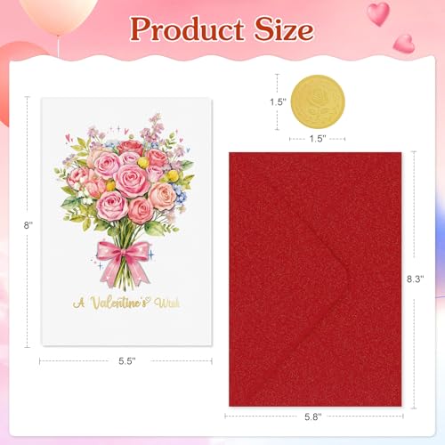 FLYAB Valentines Day Card for Wife - 5.5"x 8" 3D Watercolor Floral Valentines Card with Envelope Premium Gold Foil Gift for Her Him Women Men - Image 4