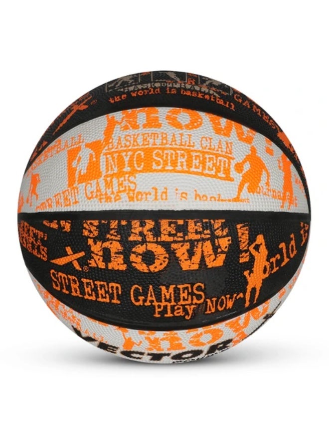 Vector X Power Basketball – Rubber, Training & Match Play, Size 7, Black-White-Orange - Image 2