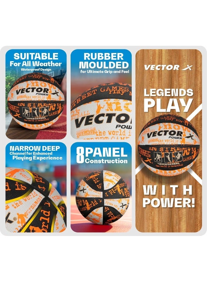 فيكتور أكس كرة سلة Vector X Power – مطاطية، للتدريب والمباريات، مقاس ٧، أسود-أبيض-برتقالي - Image 3