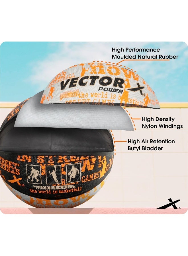 فيكتور أكس كرة سلة Vector X Power – مطاطية، للتدريب والمباريات، مقاس ٧، أسود-أبيض-برتقالي - Image 2