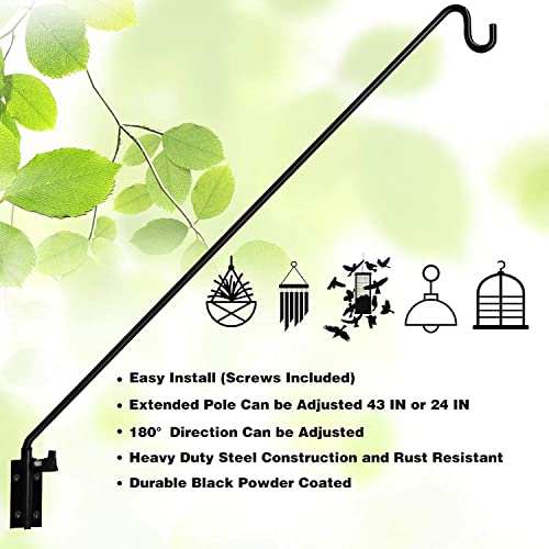 MIXXIDEA 2 Packs Heavy Duty Extended Reach Wall Mounted Deck Hook Wall Pole, Wall Bracket Direction and Length Adjustable Plant Bracket for Bird Feeders, Planters, Suet Baskets, Lanterns, Wind Chimes - Image 5