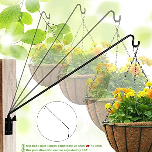 MIXXIDEA 2 Packs Heavy Duty Extended Reach Wall Mounted Deck Hook Wall Pole, Wall Bracket Direction and Length Adjustable Plant Bracket for Bird Feeders, Planters, Suet Baskets, Lanterns, Wind Chimes - Image 2