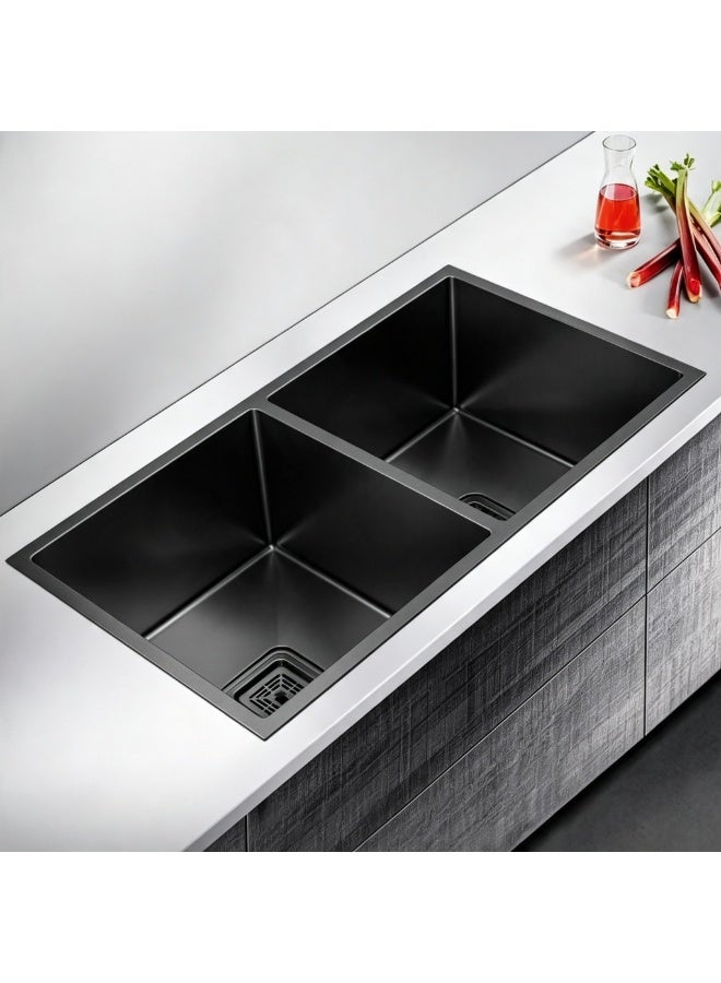 ELITE HMD8644BSQ Double Bowl Under-Mount Kitchen Sink – Matte Grey Stainless Steel Sink, 86cm - Image 2