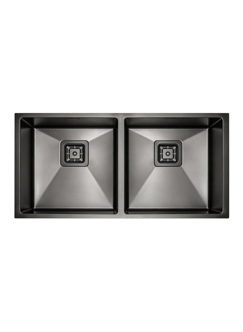 ELITE HMD8644BSQ Double Bowl Under-Mount Kitchen Sink – Matte Grey Stainless Steel Sink, 86cm - Image 1