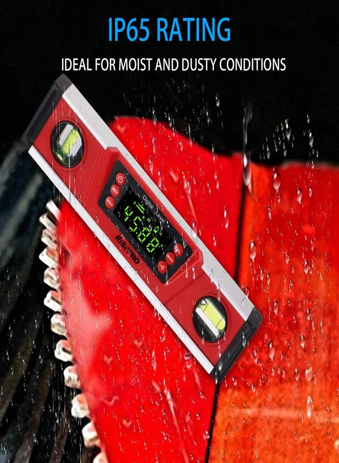 RISEPRO 10-Inch Digital Torpedo Level and Protractor IP54 Protected Electronic Bubble Inclinometer, Angle Finder, Gauge w/Large VA Display & V-Groove Base DL135N - Image 5