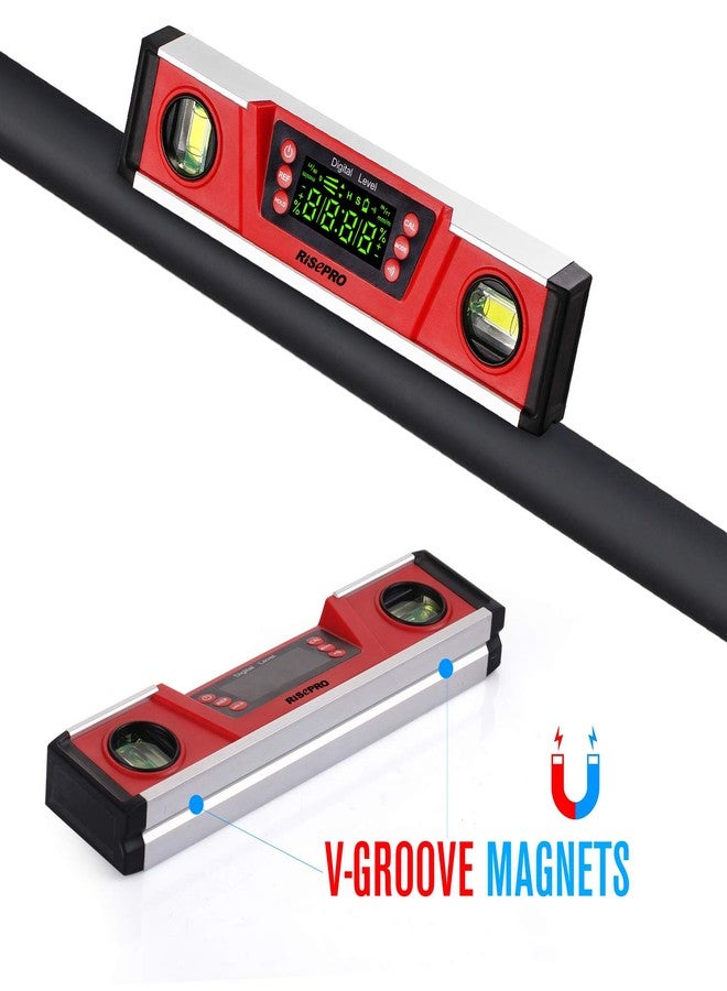 RISEPRO 10-Inch Digital Torpedo Level and Protractor IP54 Protected Electronic Bubble Inclinometer, Angle Finder, Gauge w/Large VA Display & V-Groove Base DL135N - Image 3