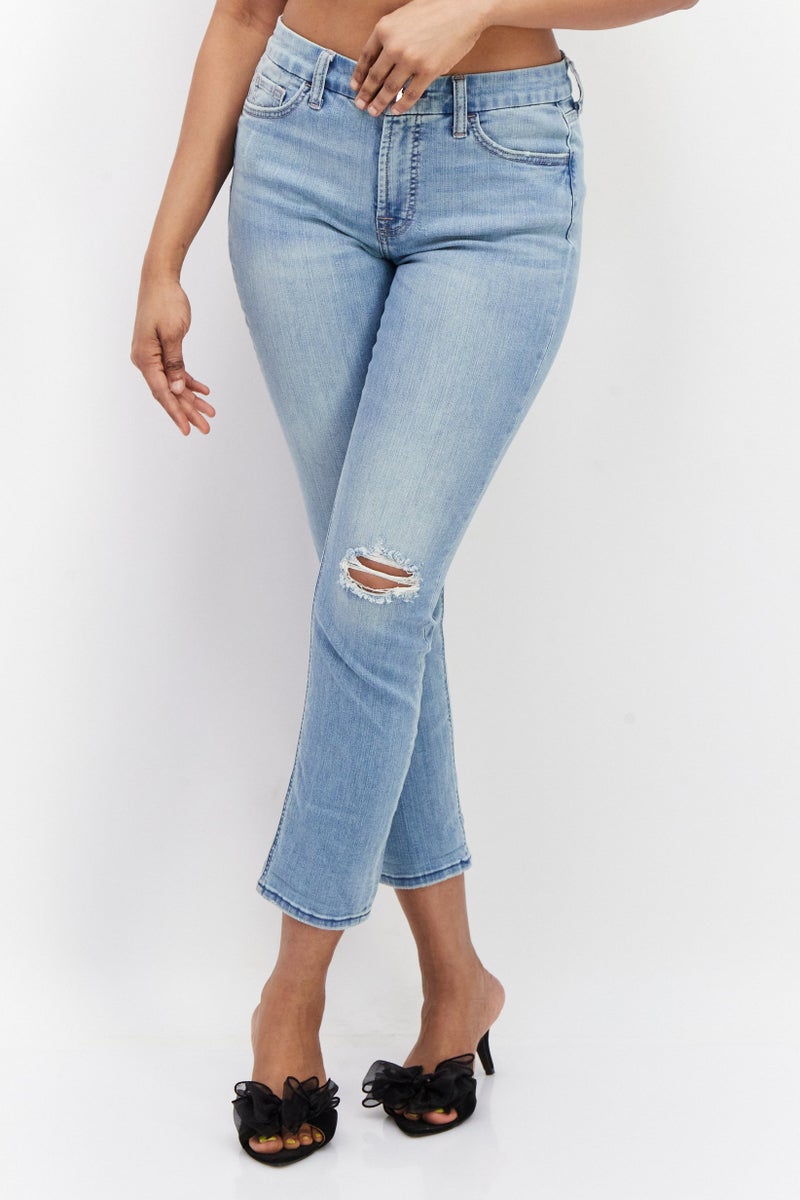 Jen 7 Women Slim Fit Washed Denim Jeans, Blue - Image 1
