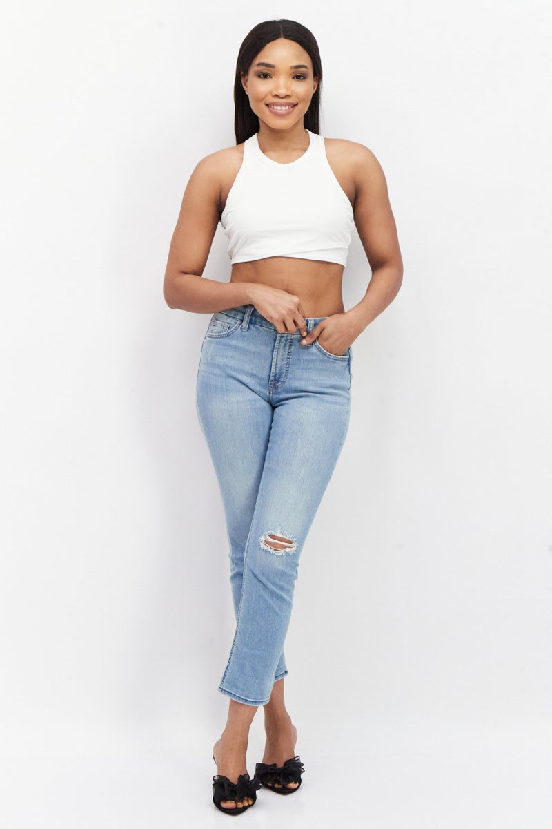 Jen 7 Women Slim Fit Washed Denim Jeans, Blue - Image 3