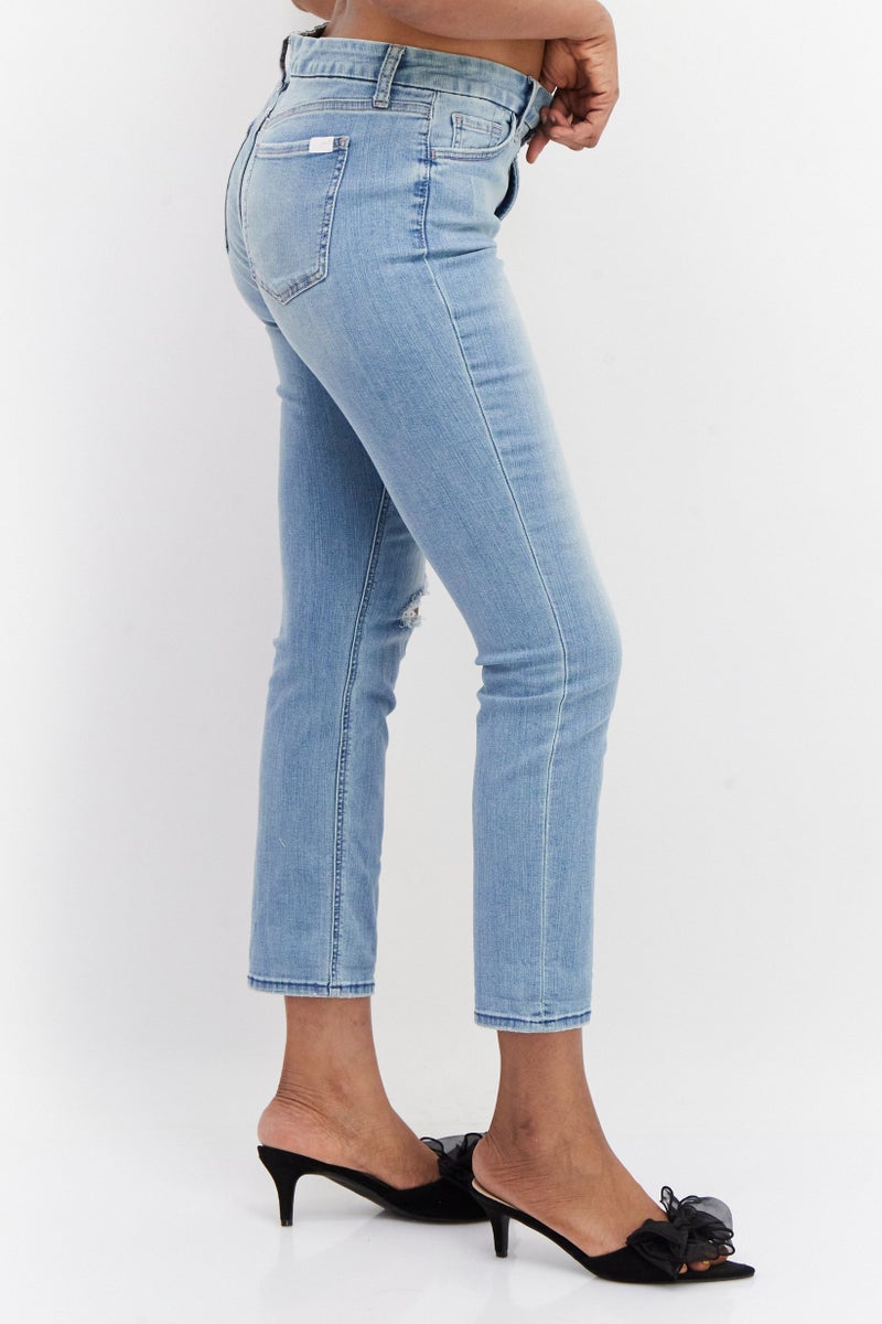 Jen 7 Women Slim Fit Washed Denim Jeans, Blue - Image 2