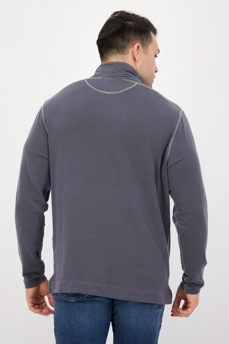 TRUE GRIT Men High Neck Long Sleeves Plain Half Zip Sweatshirt, Grey  - Image 3