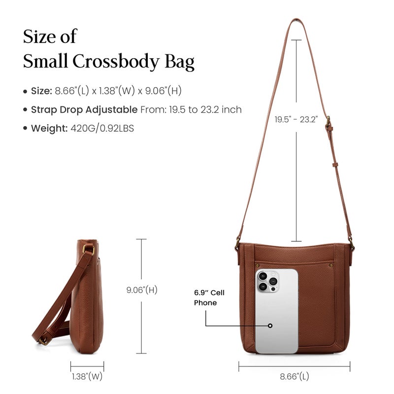 befen Real Leather Small Crossbody Bags for Women, Women's Cross Body Purses Shoulder Bag with RFID Blocking Card Slots for Daily & Travel Cognac Brown - Image 5