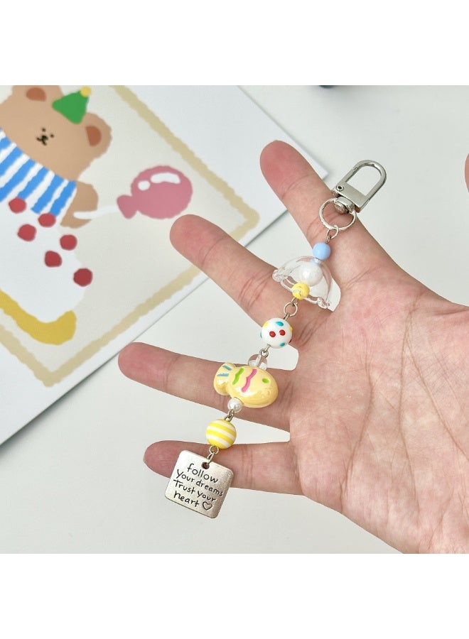 NIBEMINENT Beaded Phone Lanyard, Anti Lost Removable Wrist Strap, Rainbow Healing Goldfish Wind Chime Bracelet Pendant, Phone Keychain Lanyard, White