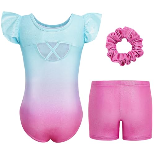 Gogokids Gymnastics Leotards for Girls, Toddler Ruffle Short Sleeve Dance Ballet Outfits Unitards Biketards with Shorts - Image 2
